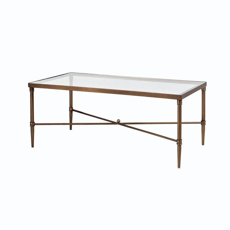 Porter Rectangle Coffee Table Bronze: Contemporary, Gold Frame, 5mm Tempered Glass Top