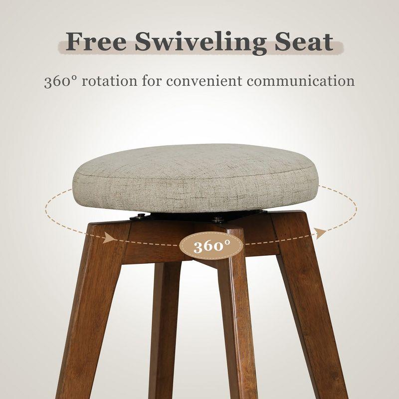 Costway Set of 2 Swivel Bar Stools Upholstered Counter Height Chairs with  Rubber Wood Legs