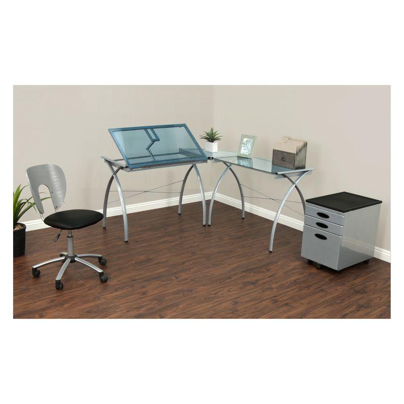 Inbox Zero Courson L-Shaped Glass Top Metal Base Drafting Table