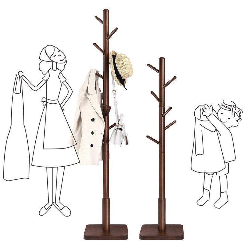 Dark Walnut Rubberwood 8-Hook Freestanding Coat Rack