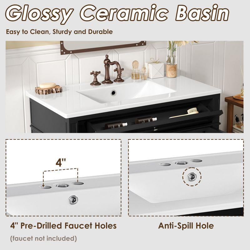 36''W Bathroom Vanity with Top Sink, Modern Bathroom Storage Cabinet with 2 Drawers and a Tip-out Drawer, Black - ModernLuxe
