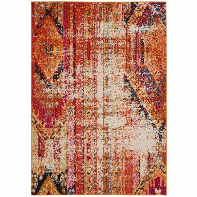 Bohemian-Chic Orange Multi Hand-Knotted Round Rug