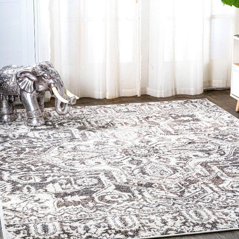 Ivory Medallion Easy-Care Synthetic Area Rug