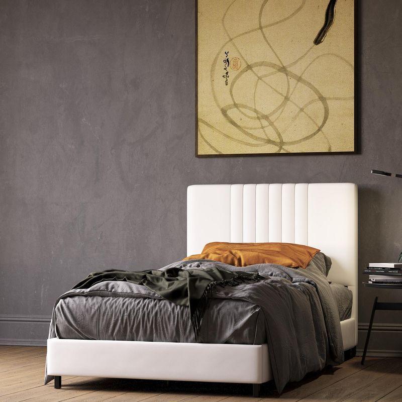 RealRooms Rio Faux Leather Upholstered Platform Bed with Tufted Headboard, Twin, White