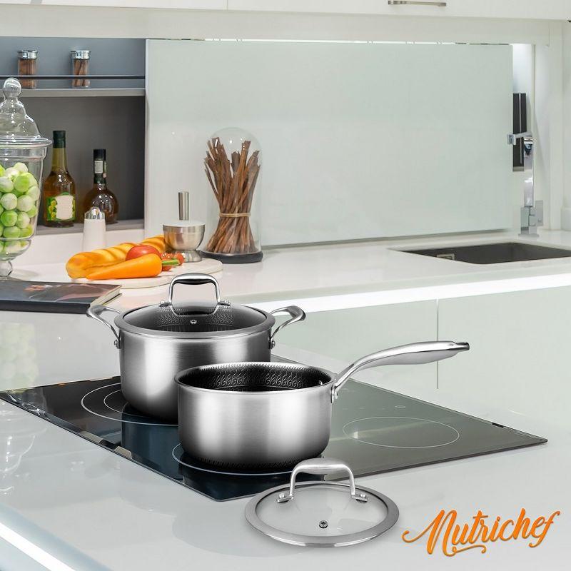 NutriChef 2 QT Stainless Steel Non-Stick Sauce Pot with Glass Lid