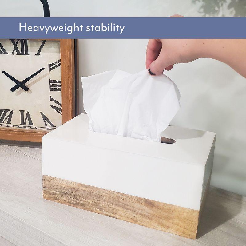 AuldHome Design Rectangular Tissue Box Cover (Enamel/Mango Wood); Minimalist Scandinavian Decor White Oblong Tissue Holder