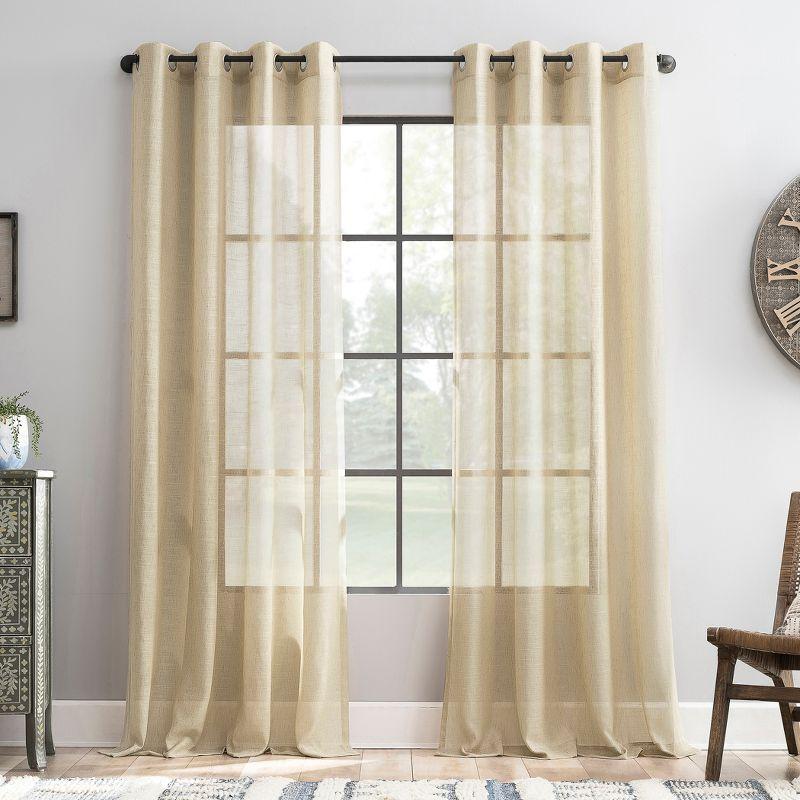 52"x63" Archaeo Light Filtering Slub Textured Linen Blend Grommet Top Curtain Panel Sand: Modern Indoor Decor