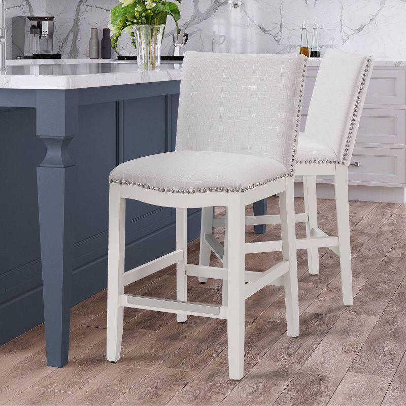 Comfort Pointe Arissa Counter Height Barstool Snow: Upholstered, Hardwood Frame, Nailhead Trim