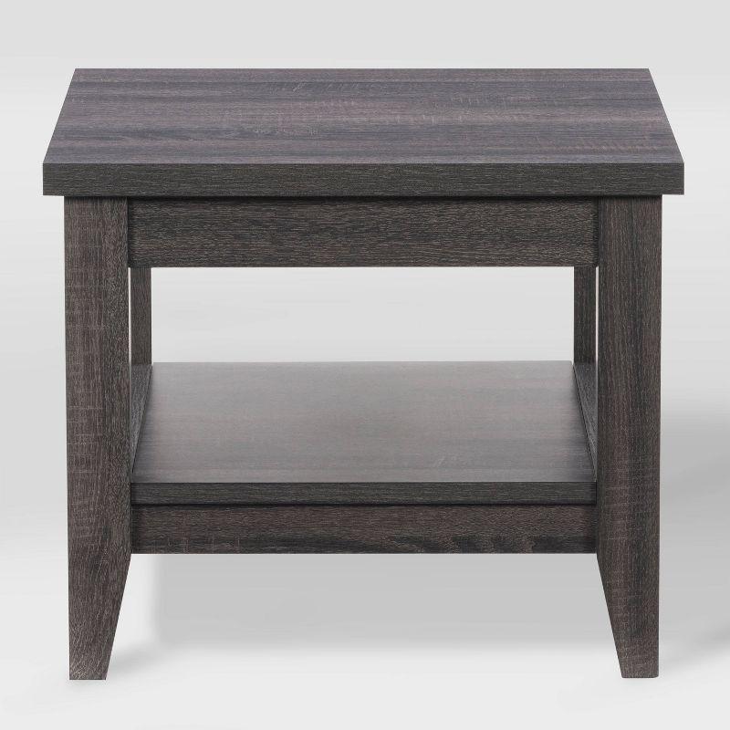 Mid-Century Dark Gray Wood Square Side Table with Shelf