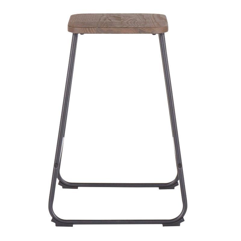 LumiSource Set of 2 Zac Industrial Counter Height Barstools Espresso: Metal Frame, Square Seat, Fixed 24" Height