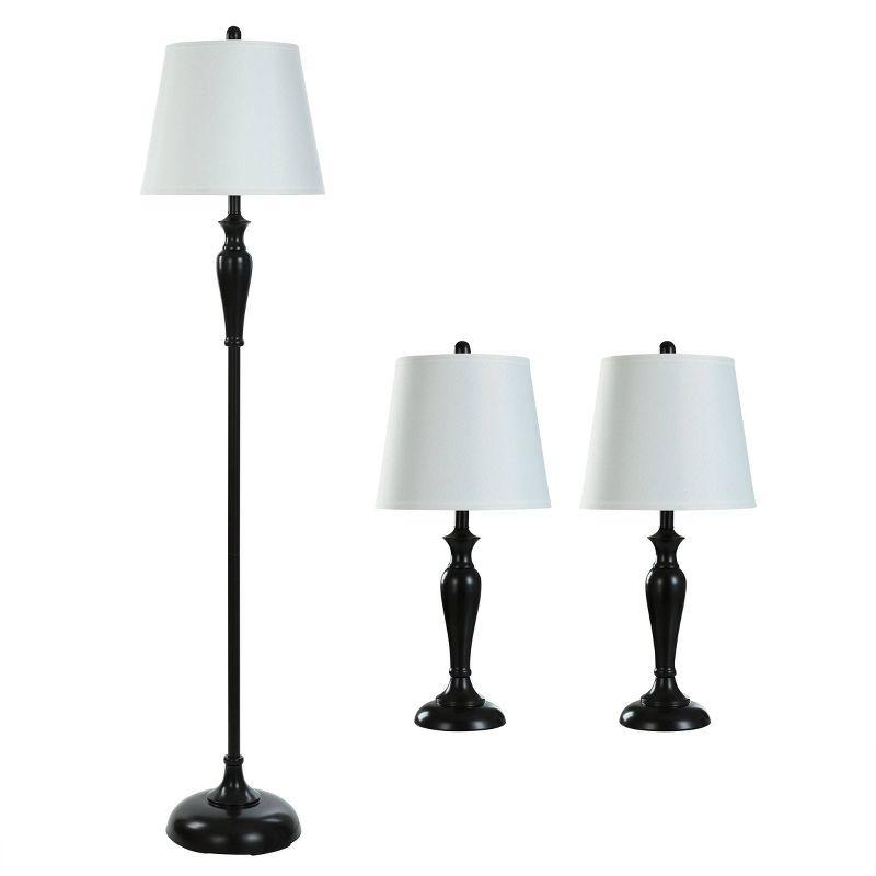 Elegant Oiled Bronze 3-Lamp Set with White Hardback Shades