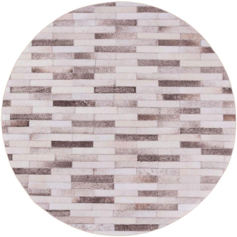 Faux Hide FAH500 Power Loomed Machine Washable Area Rug - Beige/Brown - 6' Round - Safavieh.