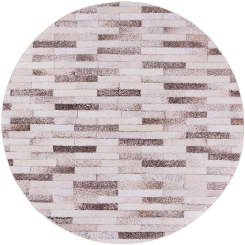 Rustic Chic Beige & Brown Synthetic Fur 6' Round Rug