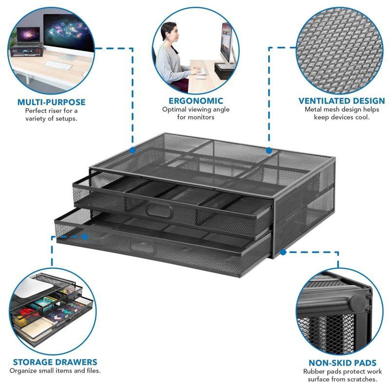 Mount-It! Computer Monitor Stand With Drawers, Metal Mesh Riser & Organizer For Laptop and Computer