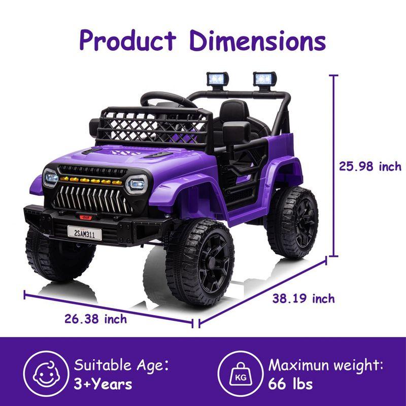 12V Ride On Car for Kids, Electric Vehicle Toddles, Battery Powered Truck Car Toy with RC, LED, Music, 4-Wheel Suspension, Purple