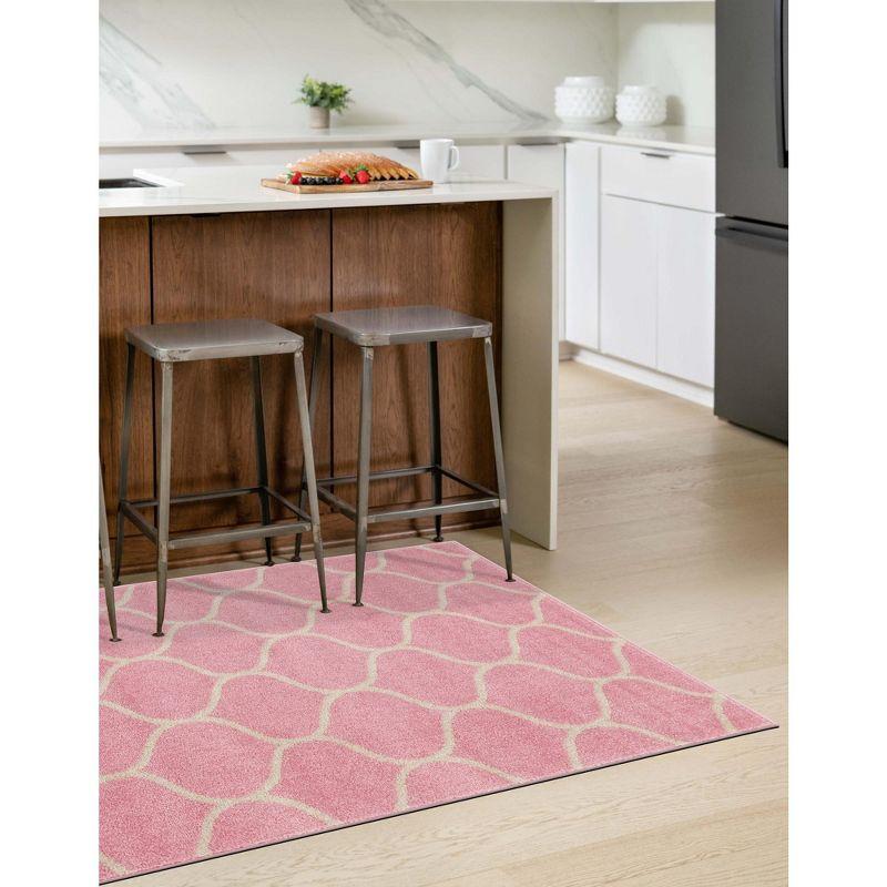 Pink Rectangular Stain-Resistant Synthetic Area Rug