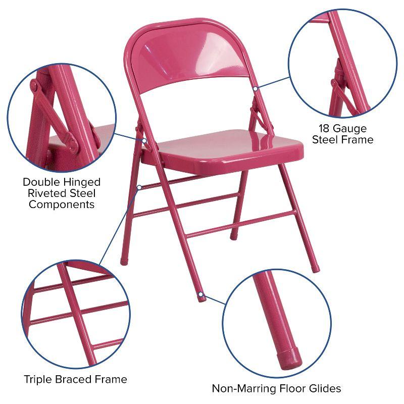 Flash Furniture 2 Pack HERCULES COLORBURST Series Shockingly Fuchsia Triple Braced & Double Hinged Metal Folding Chair