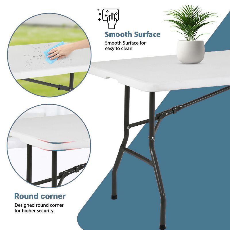 BestMassage Portable Plastic Picnic Table 8FT Outdoor Dining Table with Carrying Handle, White