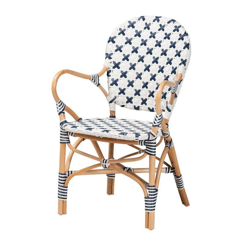 Bryson White and Blue Rattan Bistro Arm Chair