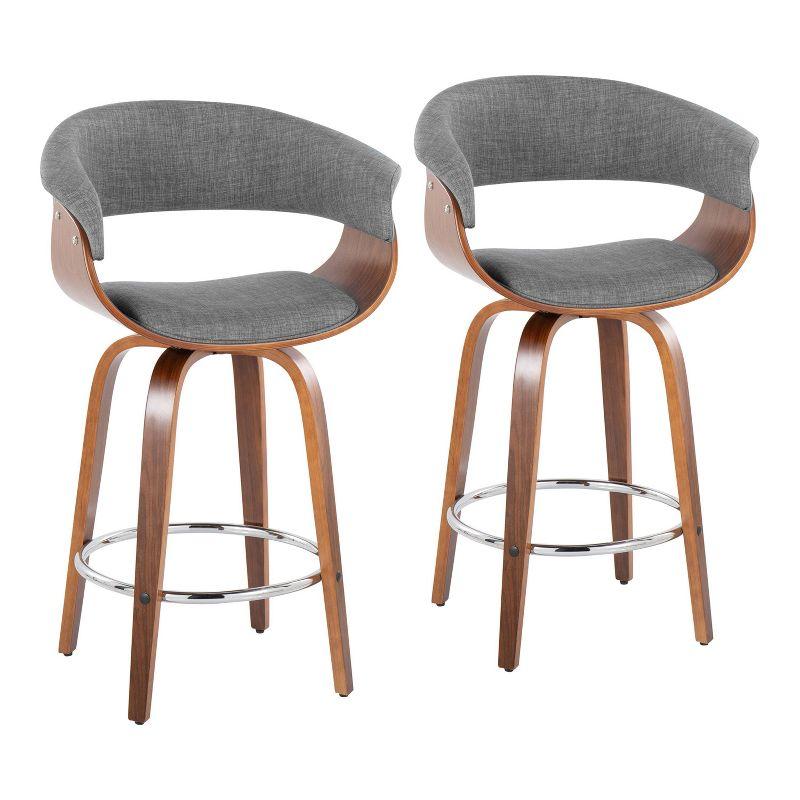 Set of 2 Vintage Modern Counter Height Barstools: Swivel, Footrest, Foam Upholstered - LumiSource