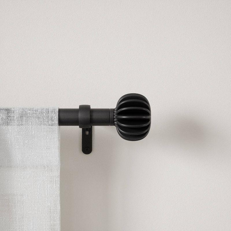 Matte Black Adjustable Steel Curtain Rod with Pleated Finial