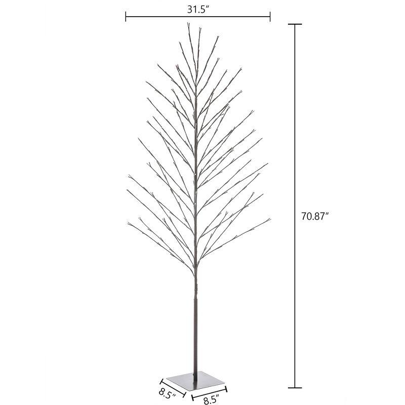 LuxenHome Lighted LED 5.9Ft Brown Birch Twig Tree Decoration, Artificial Birch Tree with Metal Base