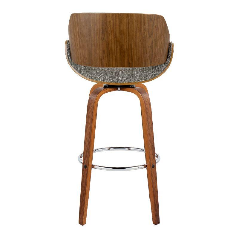 LumiSource Set of 2 Fabrizzi Barstools Walnut/Chrome/Gray: Mid-Century Modern Design, 29" Fixed Height, Swivel, Footrest