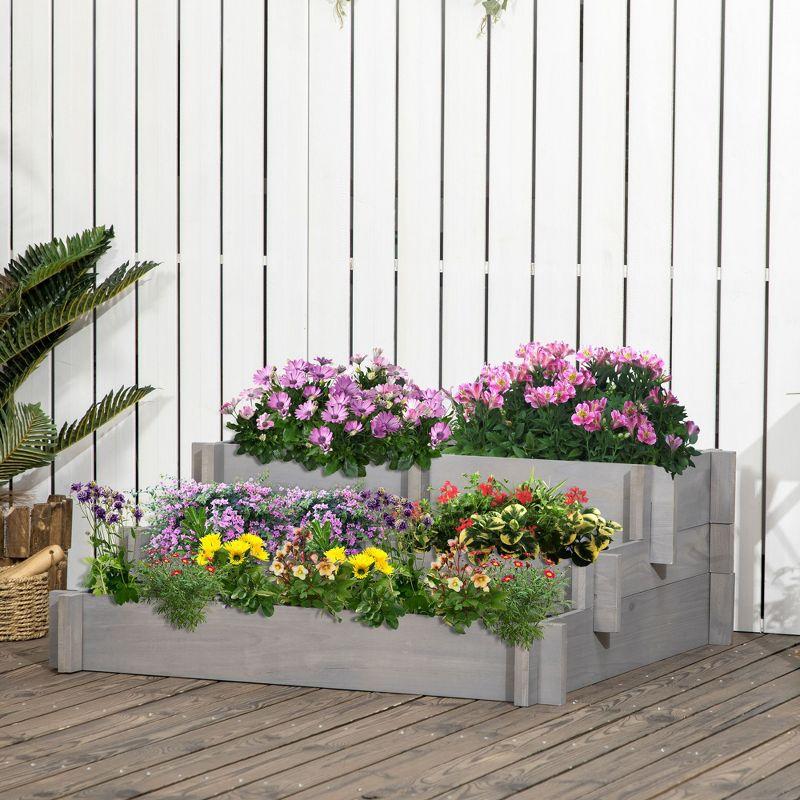 Gray 3-Tier Raised Garden Bed for Outdoor Plants