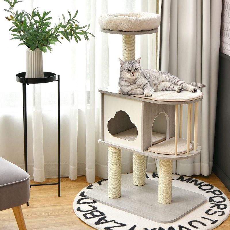 Archie & Oscar™ 46" Modern Wooden Cat Tree With Platform & Washable Cushions For Kittens & Cats