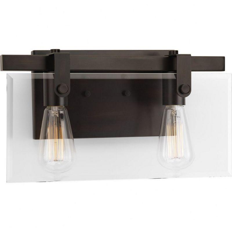 Progress Lighting Glayse 2-Light Bath & Vanity, Antique Bronze, Beveled Glass Shade