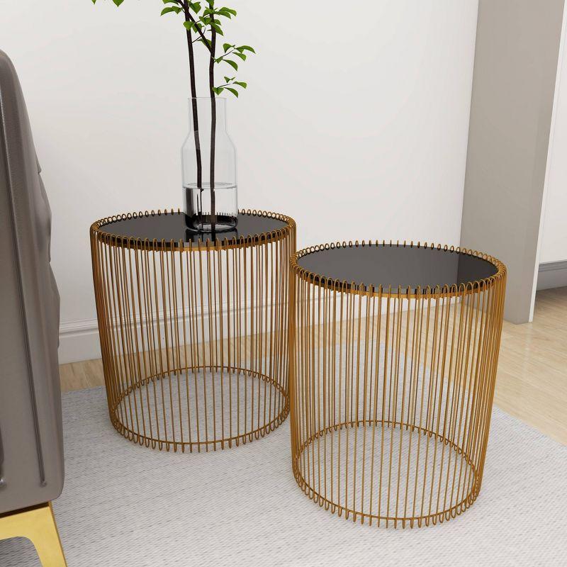 Set of 2 Metal and Glass Round Accent Tables Gold - Olivia & May: No Assembly, Indoor Use, Contemporary Style