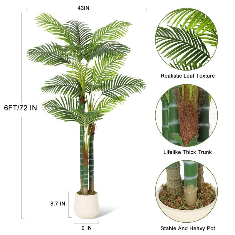 Garvee 6FT Tall Palm Tree Fake Plant Golden Cane Palm Trees Large Artificial Plants Faux Plants for Living Room Yard Decor with White Base Set of 1