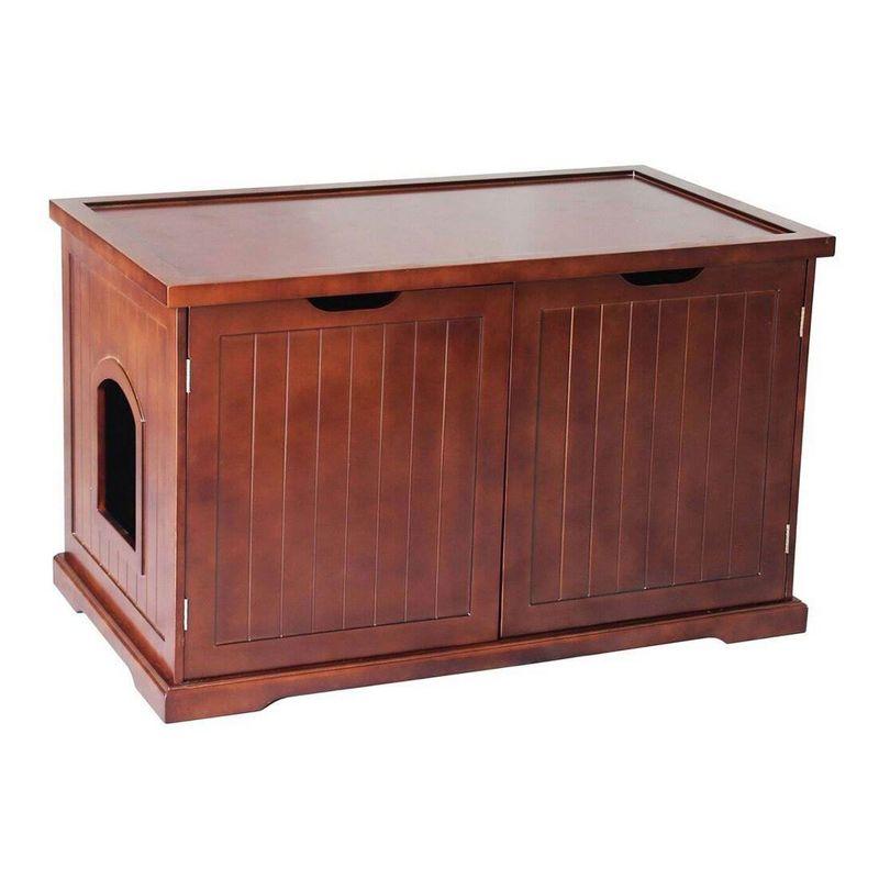 Walnut Freestanding Pet Litter Box Enclosure Bench with Storage