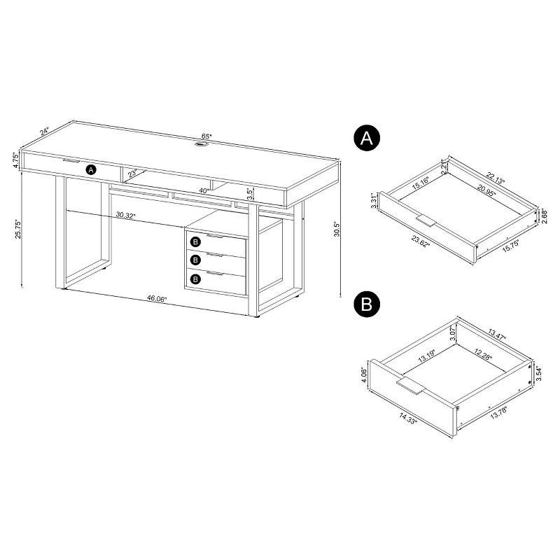 Contemporary White High Gloss Home Office Desk with 4 Drawers