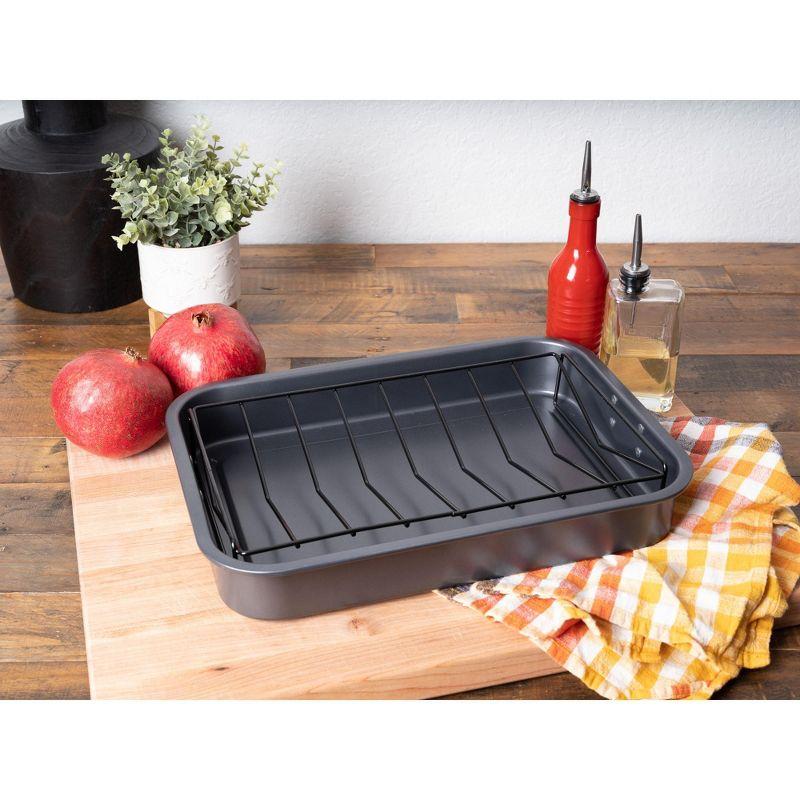 16.5-Inch Black Non-Stick Carbon Steel Roasting Pan with V-Rack