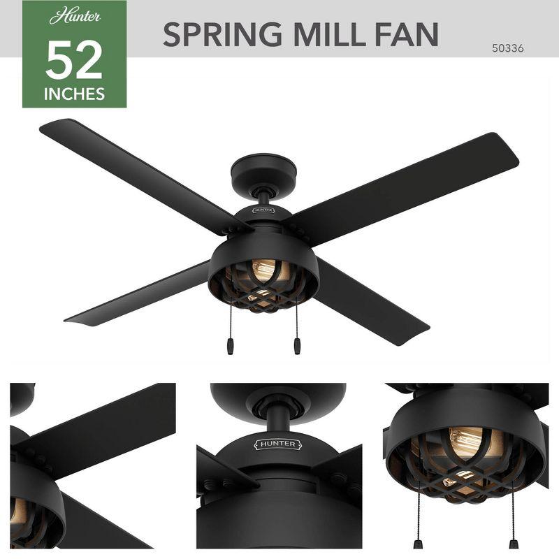 52" Spring Mill 4 - Blade Damp Rated Ceiling Fan With LED Light Kit And Pull Chain