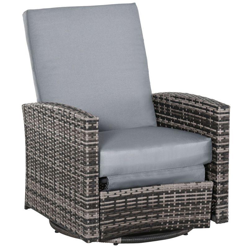 Outsunny Patio PE Rattan Wicker Recliner Chair with 360° Swivel, Soft Cushion, Lounge Chair for Patio, Garden, Backyard