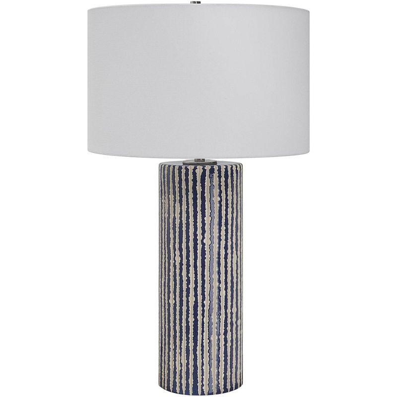 Cobalt and Ivory Ceramic Table Lamp with White Drum Shade