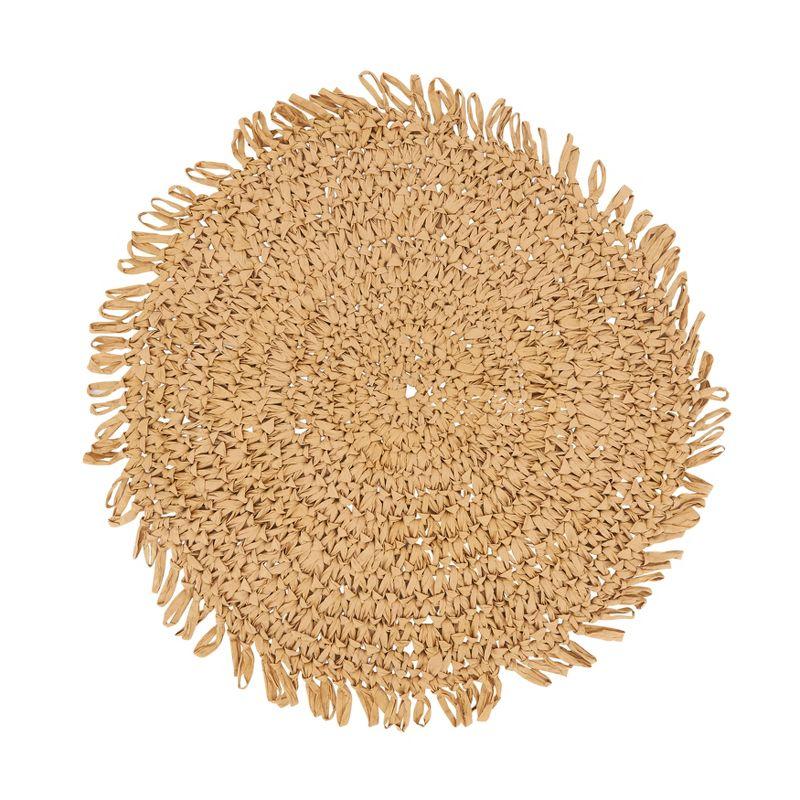 Rustic Natural Raffia Fringe Round Placemats, Set of 4