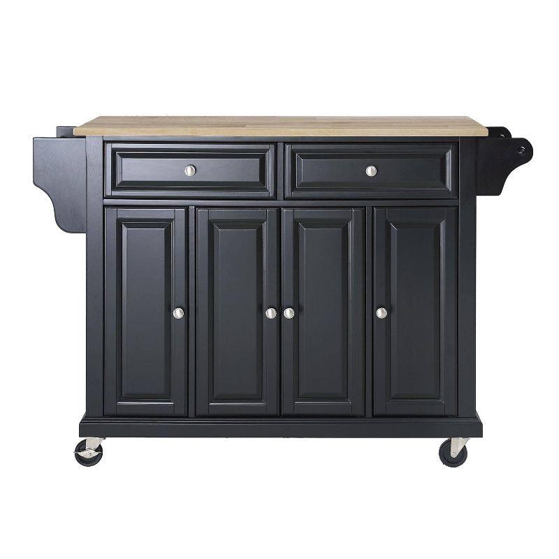 Full Size Wood Top Kitchen Cart Black - Crosley: Mobile Storage, 3 Cabinets, Spice Rack