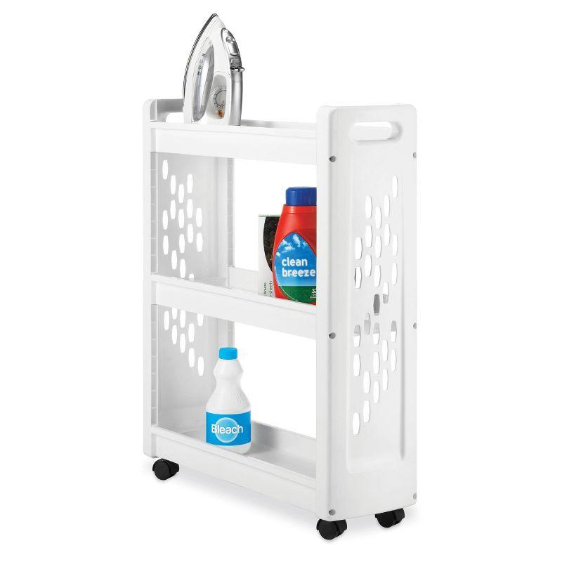 White Slim 3-Tier Rolling Storage Cart with Wheels