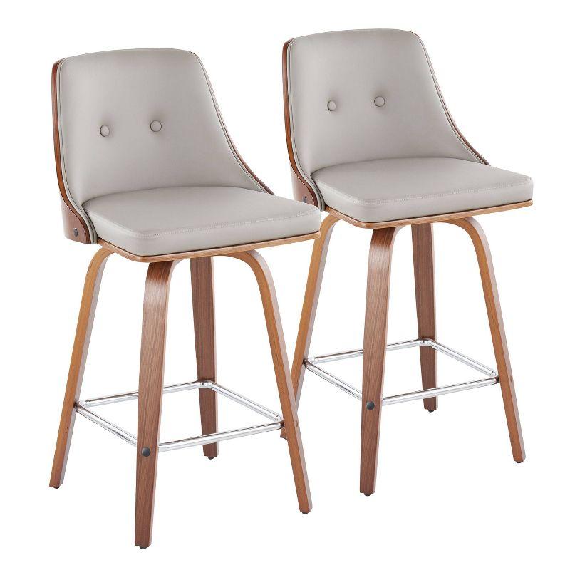 Set of 2 Gianna Counter Height Barstools Walnut/Light Gray: Faux Leather, Wood Frame - LumiSource