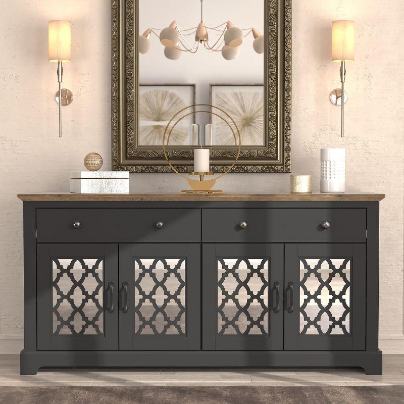 Heron Black and Knotty Oak 59.1in Sideboard with Acrylic Mirror