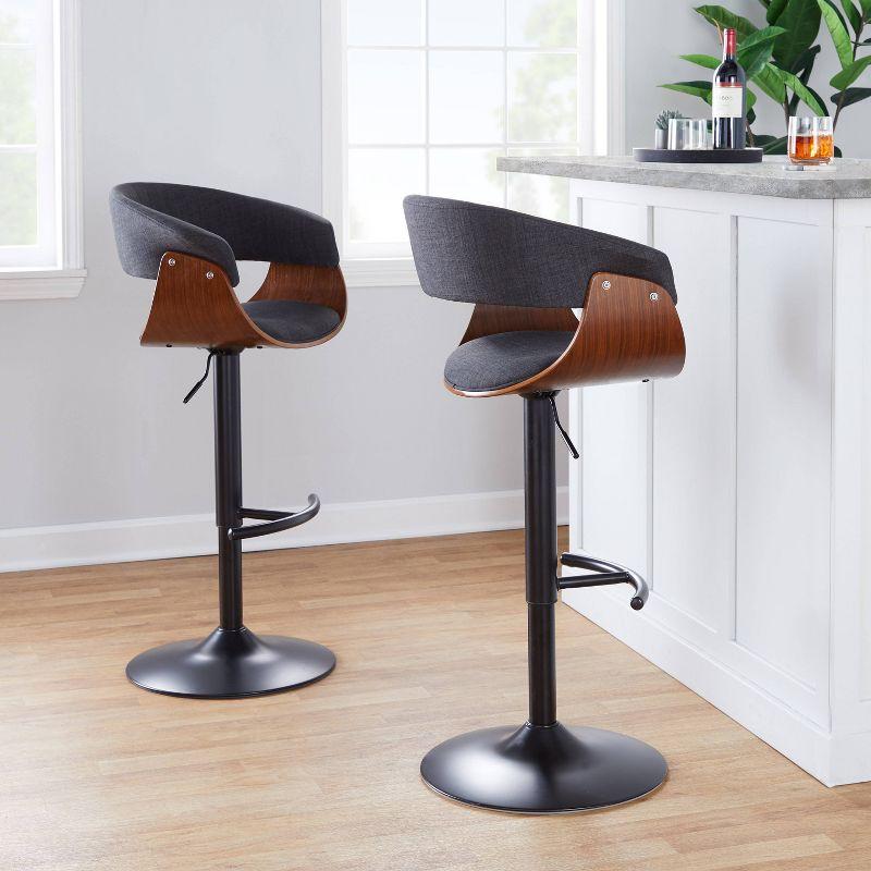 Set of 2 Vintage Modern Adjustable Barstools Black/Walnut/Charcoal - LumiSource