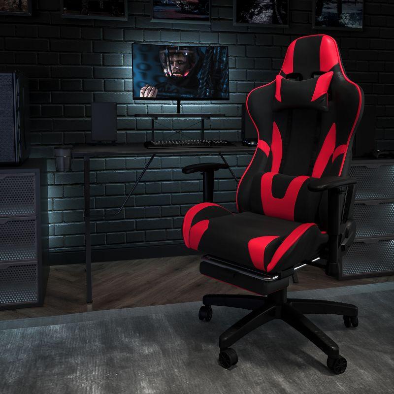 Ergonomic Black and Red Gaming Desk & Chair Set with Comfort Features