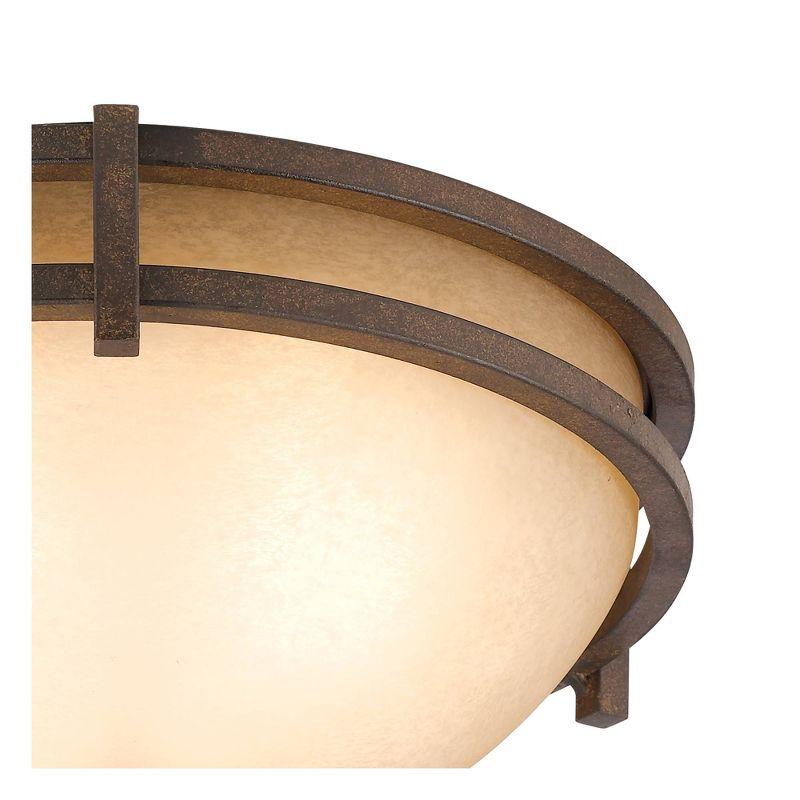 Franklin Iron Works Oak Valley Rustic Farmhouse Flush Mount Ceiling Light Fixture 15" Wide Modern Bronze 3-Light Cream Scavo Glass Bowl for Bedroom