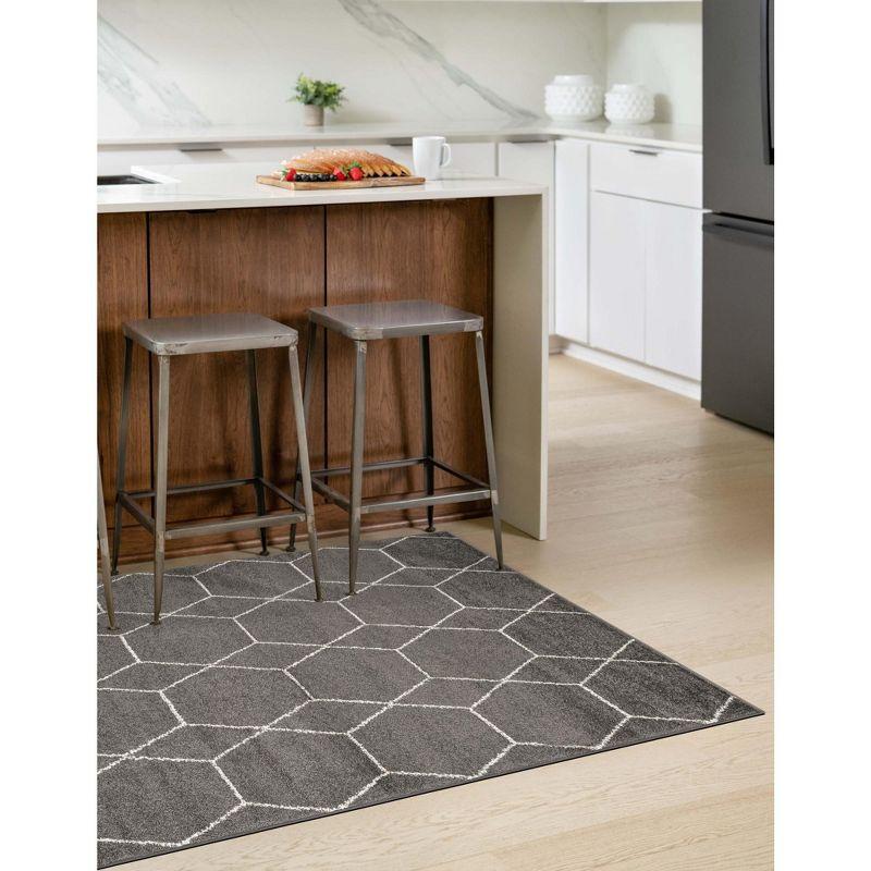 Dark Gray and Ivory Geometric Trellis 6' x 9' Area Rug