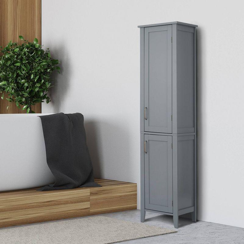 Mercer Mid Century Modern Wooden Linen Tower Cabinet Gray - Elegant Home Fashions