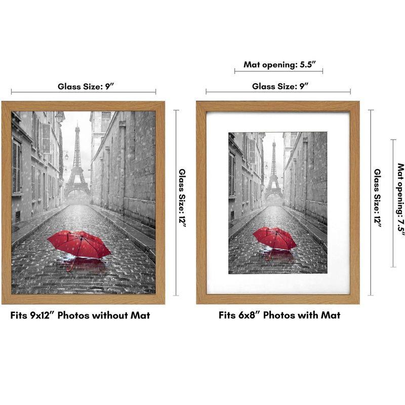 Americanflat 9x12 Picture Frame in Oak - Displays 6x8 With Mat and 9x12 Without Mat - Composite Wood with Shatter Resistant Glass