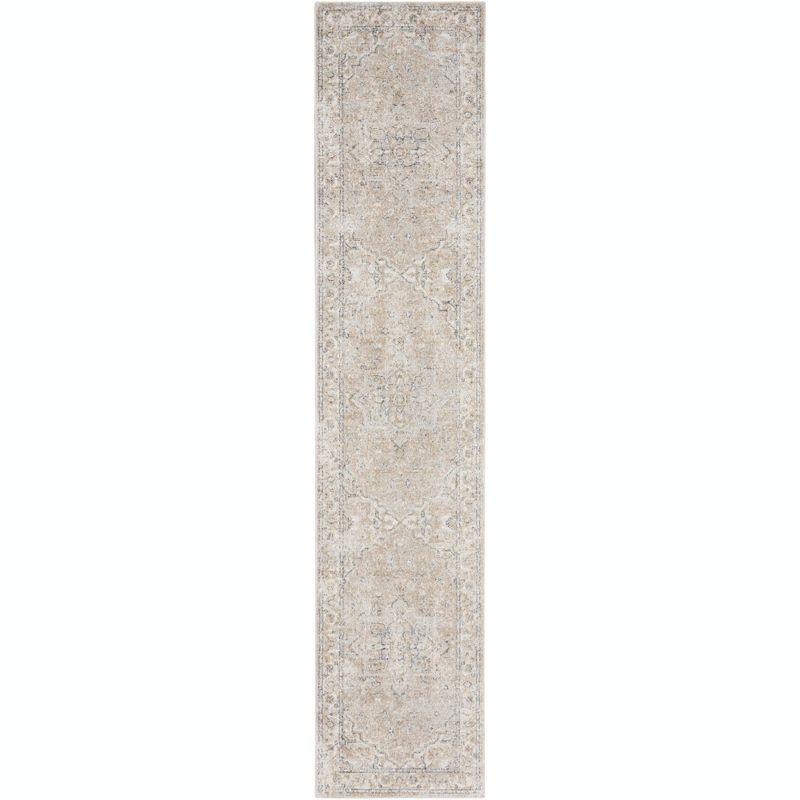 Nourison Astra Machine Washable Vintage Medallion Indoor Bathroom, Kitchen Runner Rug Beige 2'2" x 12'